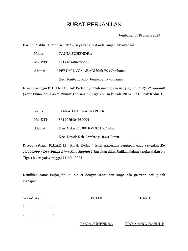 Surat perjanjian hutang pdf