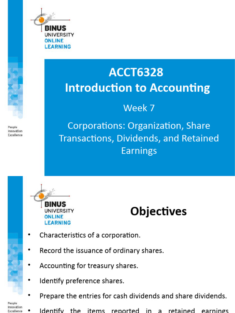 PPT7Corporations Organization, Share Transactions, Dividends, and Retained Earnings PDF