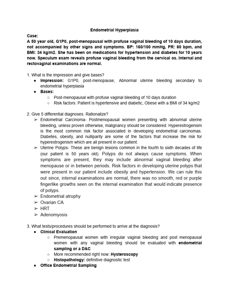 Endometrial Hyperplasia Evaluation Guide | PDF | Medical Specialties ...