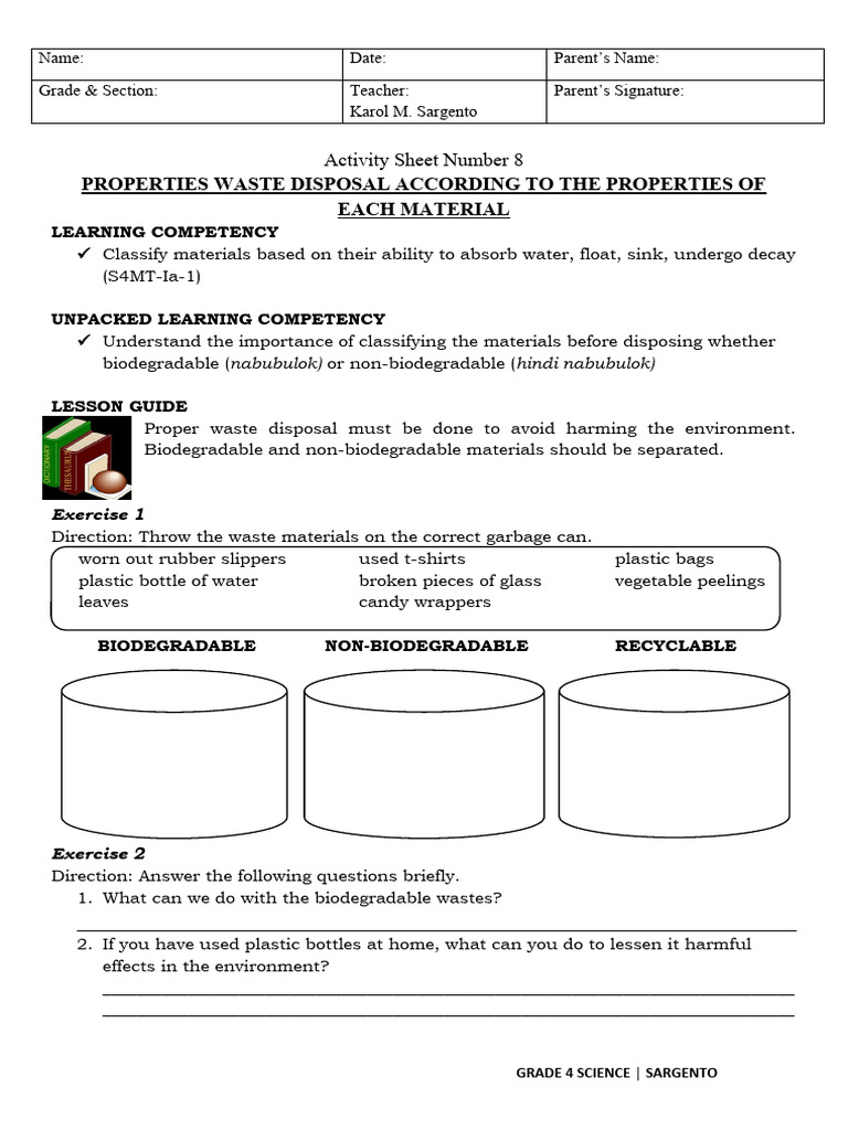Biodegradable vs Non-Biodegradable Worksheet | PDF | Biodegradation ...