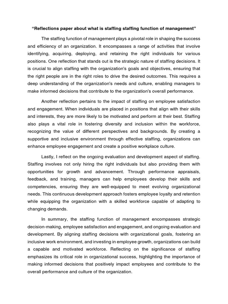 Reflections Paper About What Is Staffing Staffing Function of