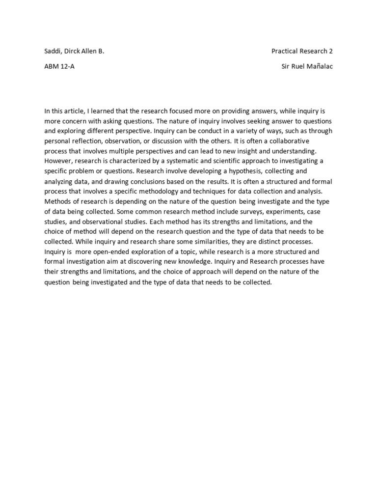 Inquiry vs. Research: Key Differences | PDF | Career & Growth | Self ...