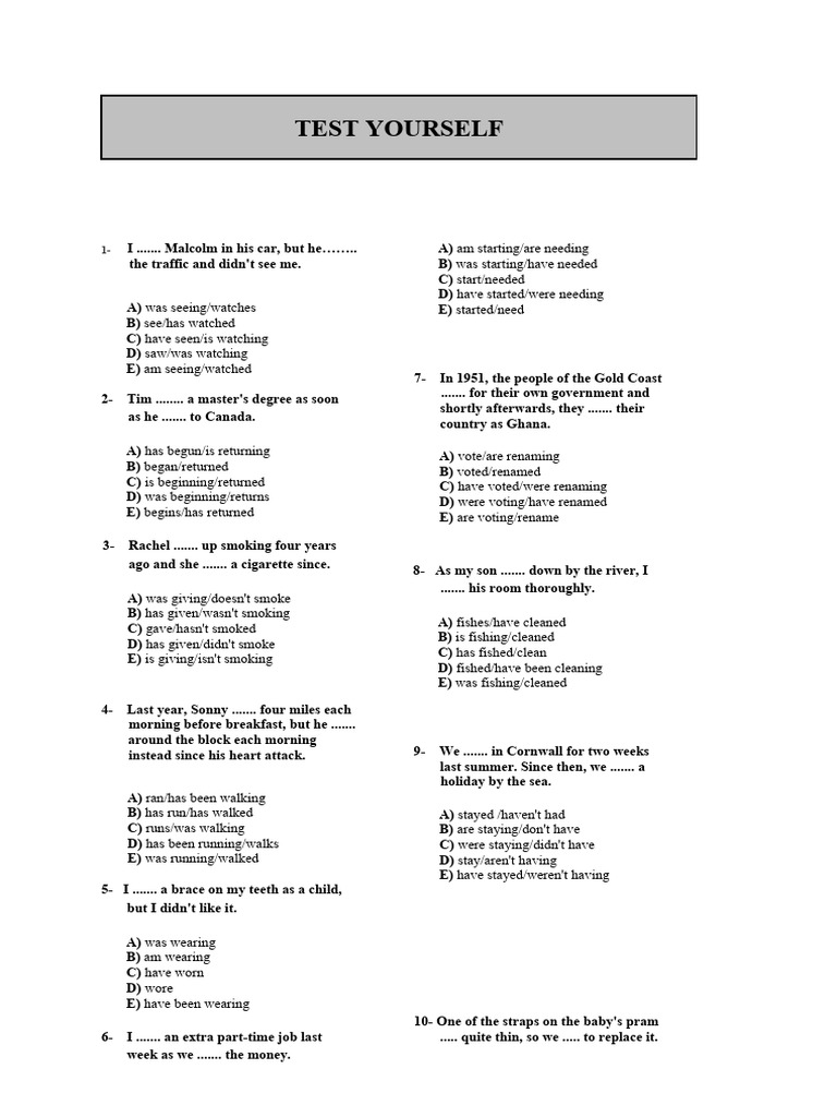 Tenses Test Yourself 1 | PDF