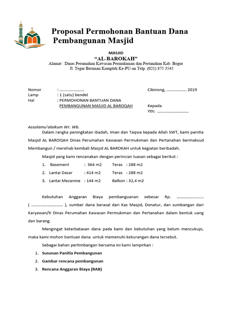 Proposal Dana Pembangunan Masjid Al-Barokah | PDF