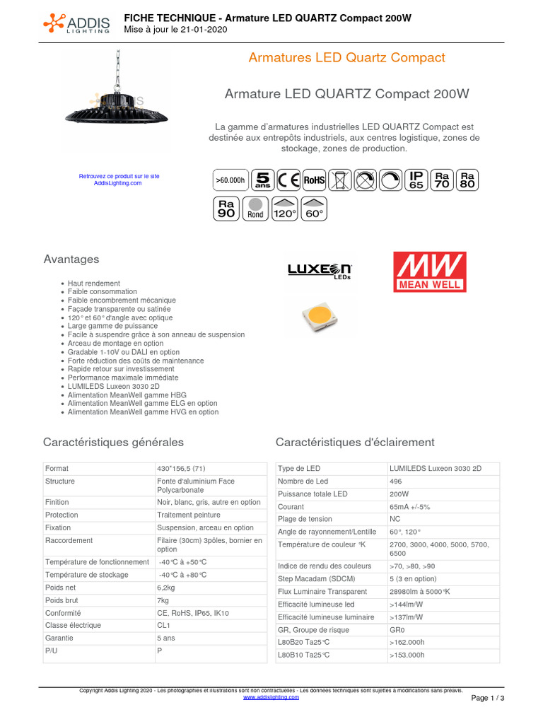 Armature Led Quartz Compact 200w | PDF | Diode électroluminescente ...