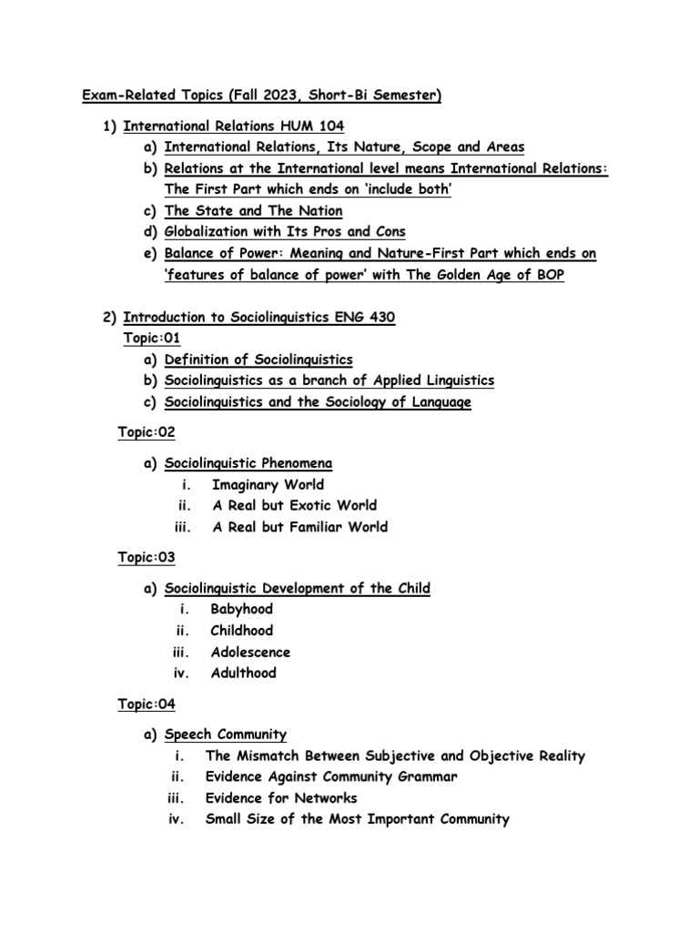 Exam Topics For All Courses 230925 231745 1 PDF