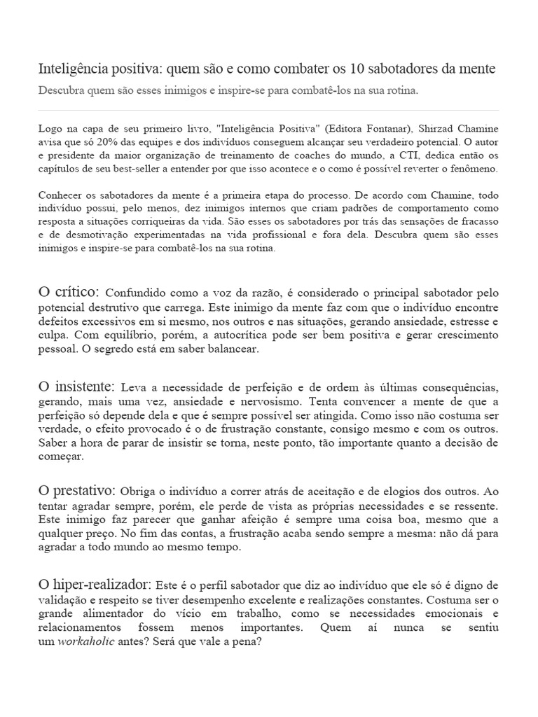 Inteligência Positiva | PDF