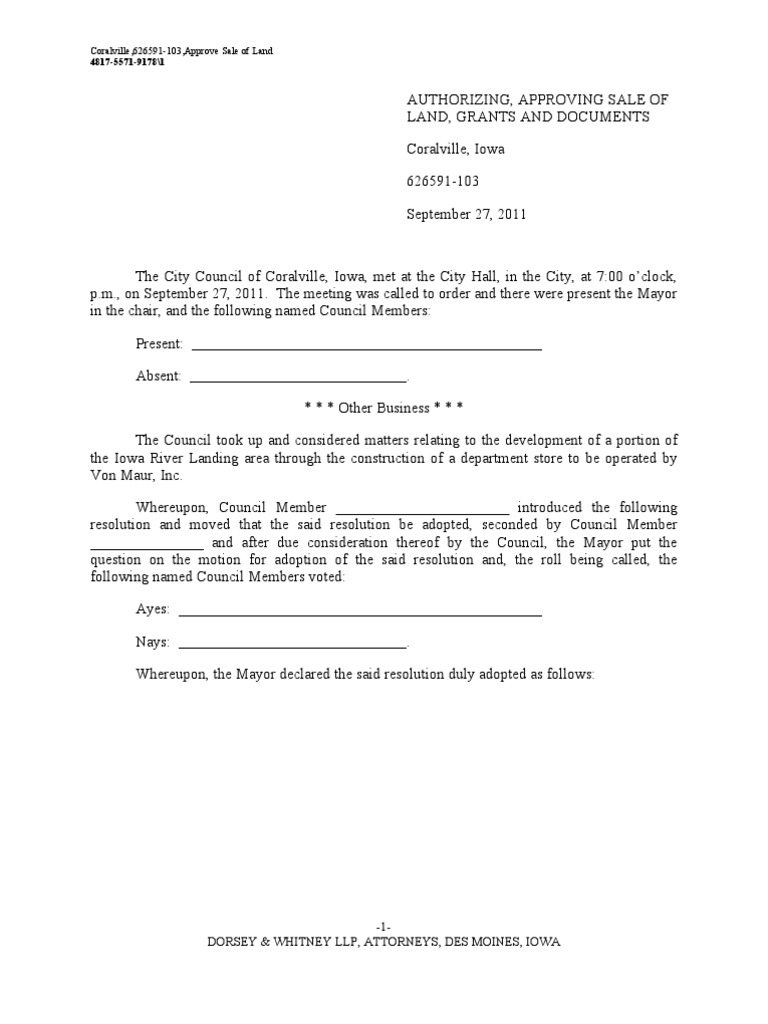 Coralville Von Maur Resolution PDF Land Lot Urban Renewal