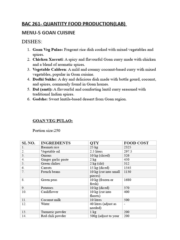 Goan Cuisine Menu: 5 Authentic Dishes | PDF | Curry | Food And Drink ...