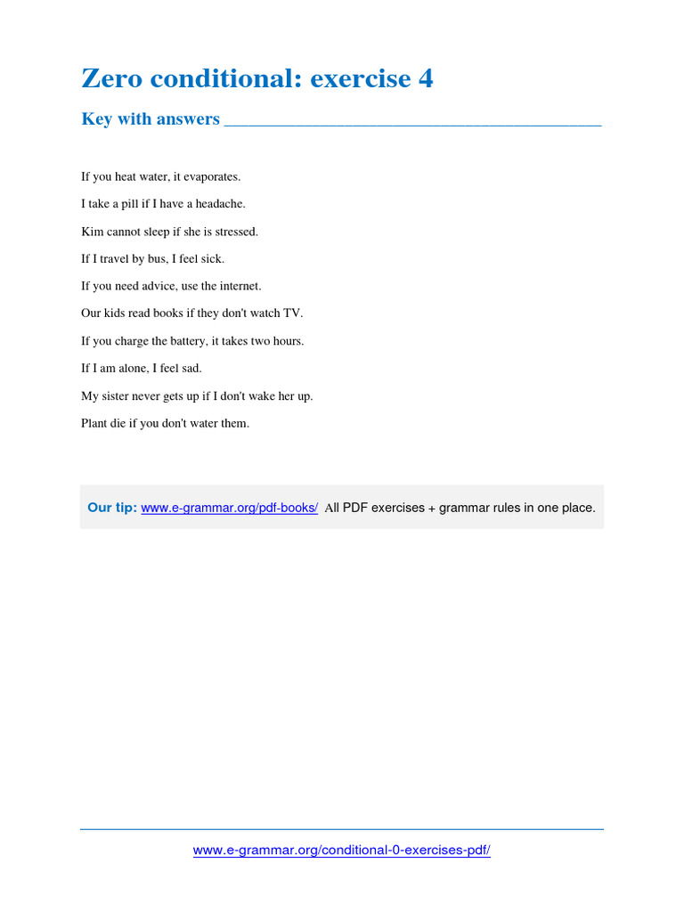 Zero Conditional Exercises with Answers | PDF | Wellness