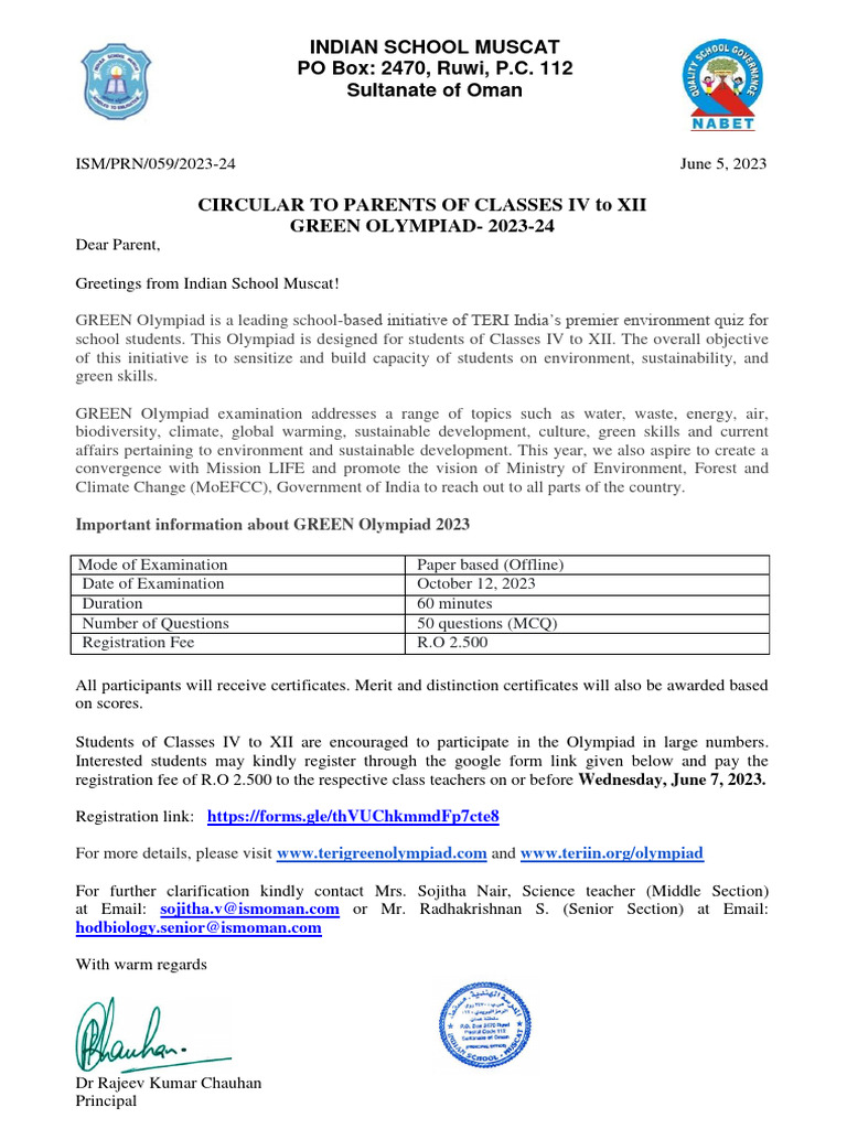 Circular - Teri Green Olympiad | PDF | Natural Environment | Global ...