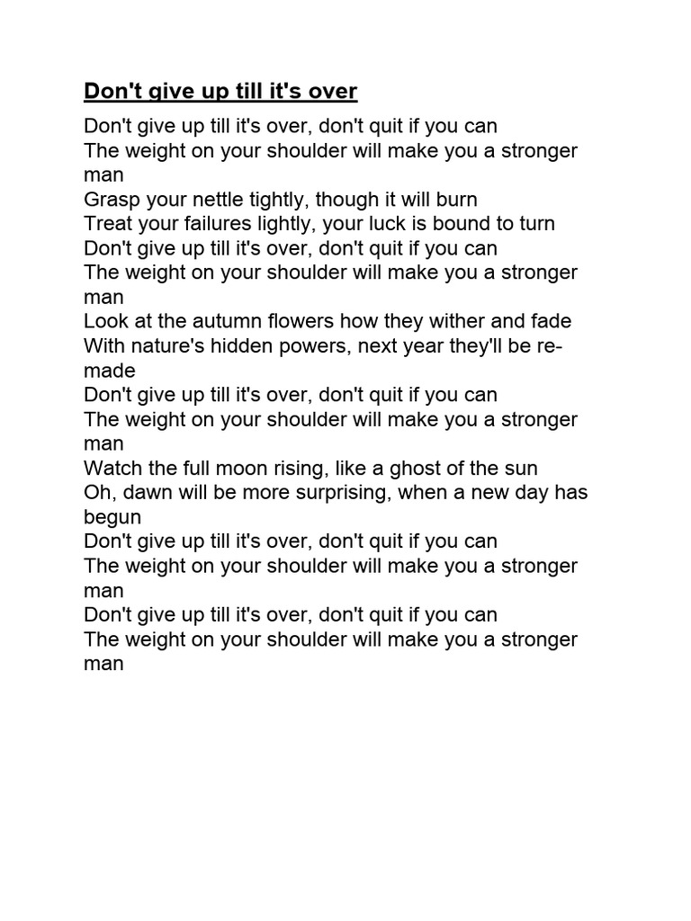 Don't Give Up Til Its Over | PDF