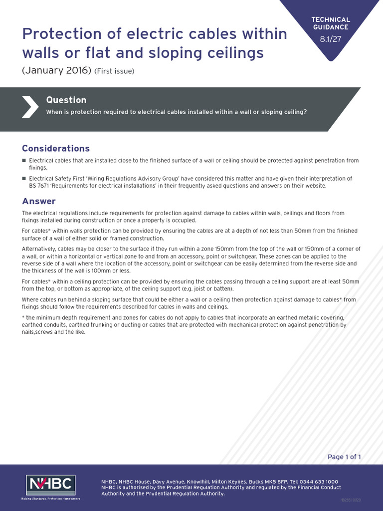 Protection of Electric Cables in Walls or Flat and Sloping Ceilings ...