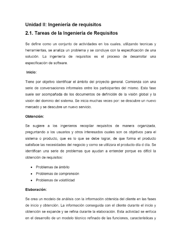 Unidad II - Ingeniería de Requisitos 2.1. Tareas de La Ingeniería de ...