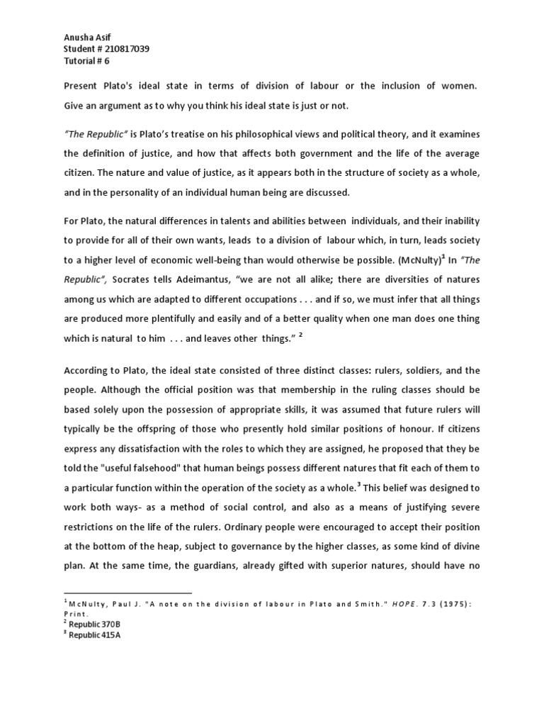 Plato's Ideal State Plato Justice