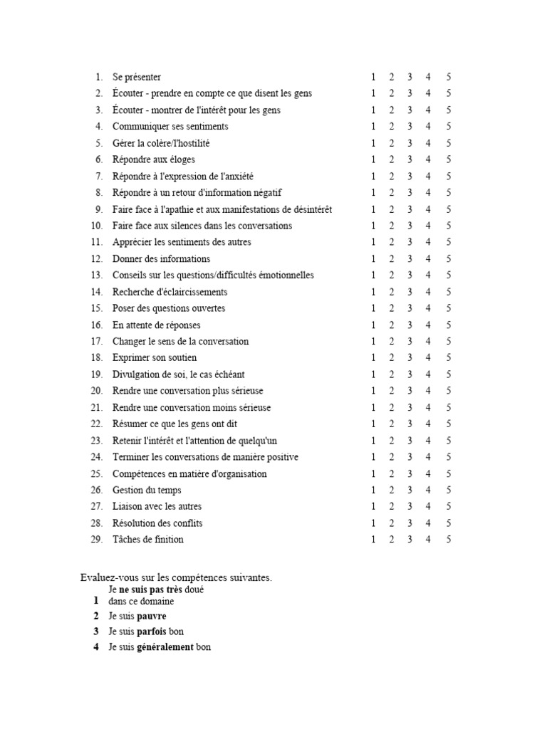 Questionnaire sur les compétences interpersonnelles PDF