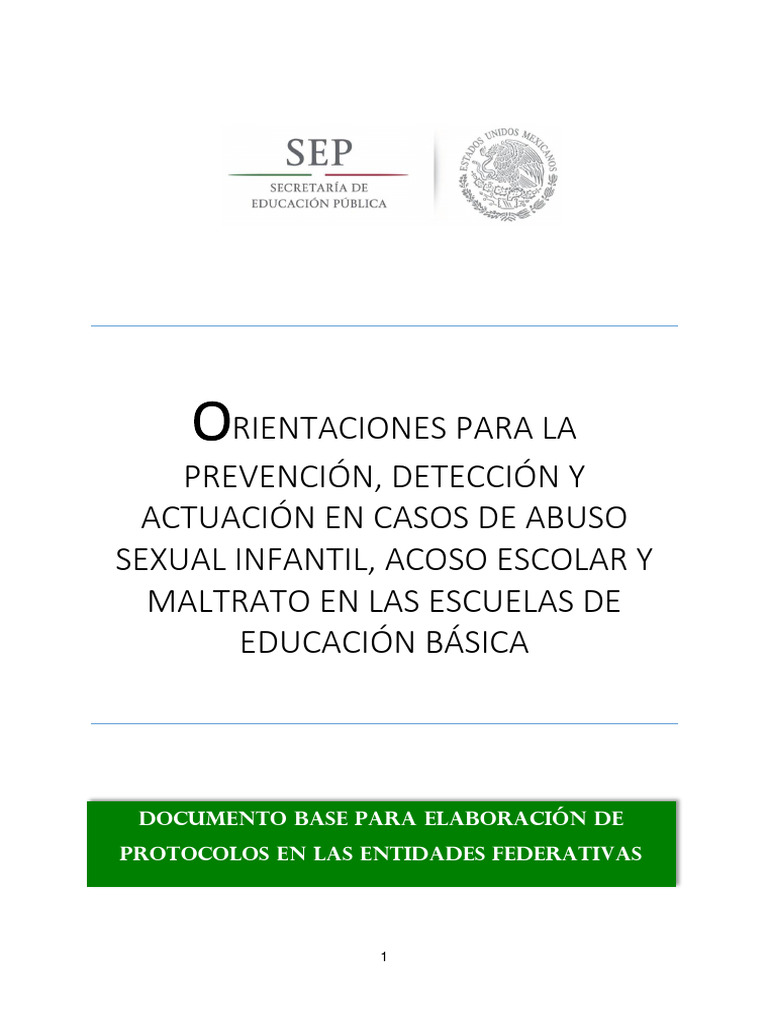 SEP. Orientaciones para La Prevención, Detección y Actuación en Casos ...