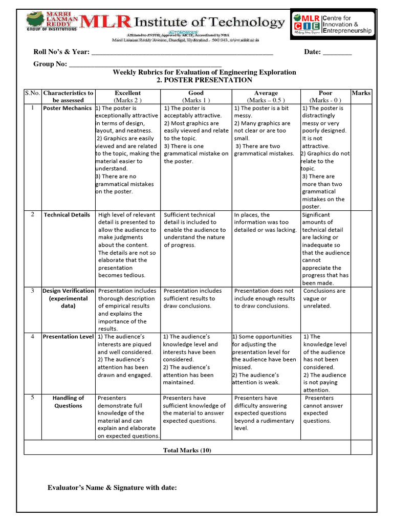 Weekly Engineering Poster Evaluation Rubric | PDF | Art