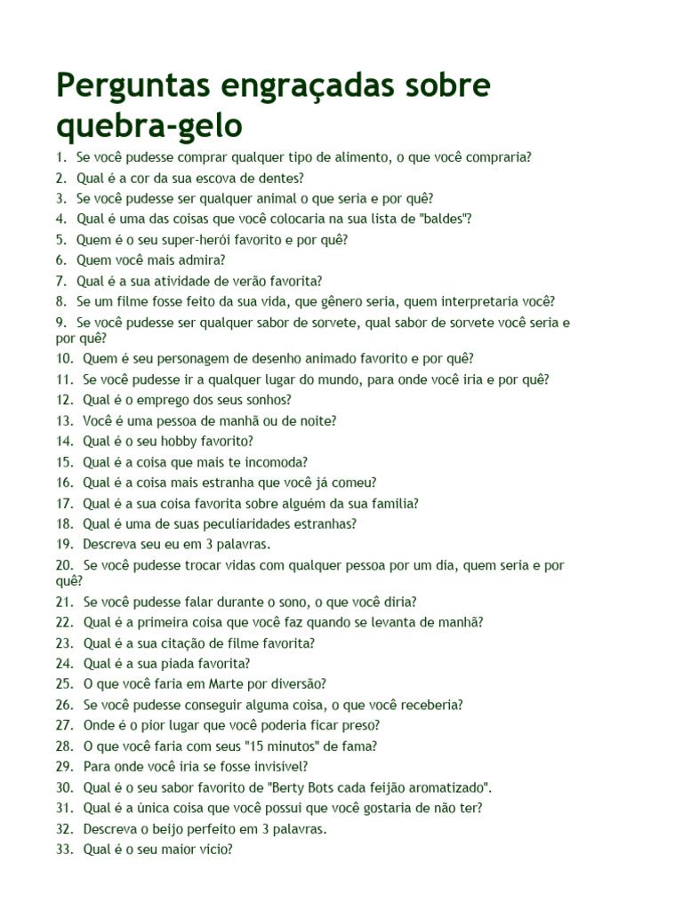 Perguntas Engraçadas para Quebrar o Gelo | PDF | Autoajuda | Estilo de vida