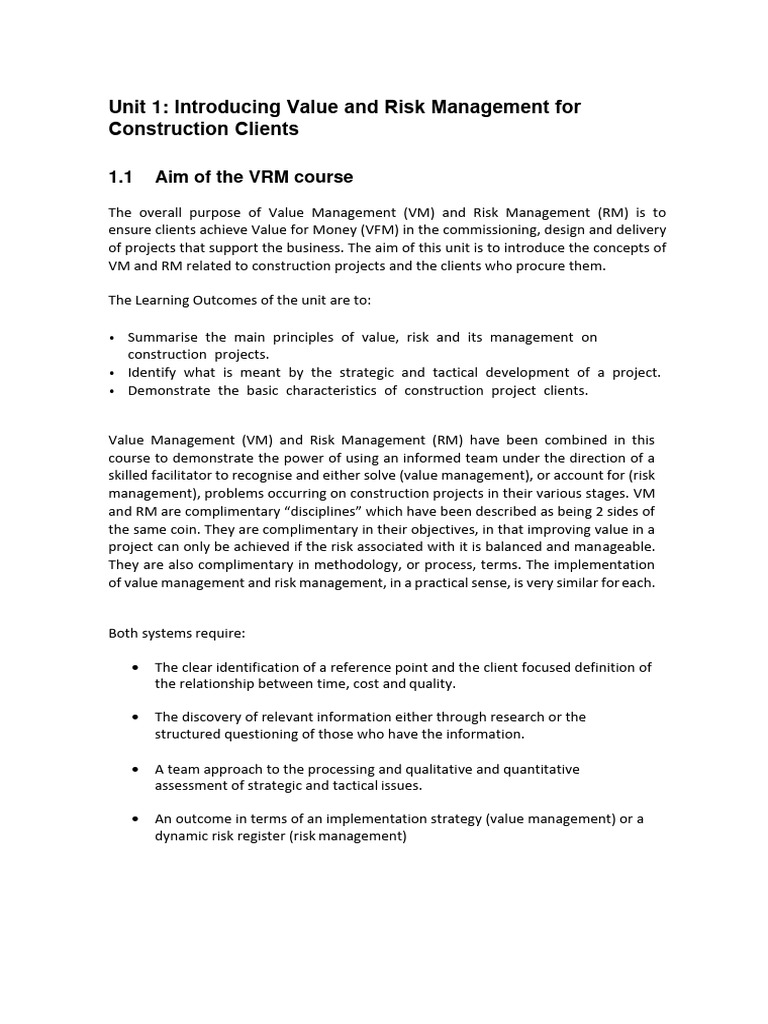 Value and Risk Management in Construction | PDF | Risk | Risk Management
