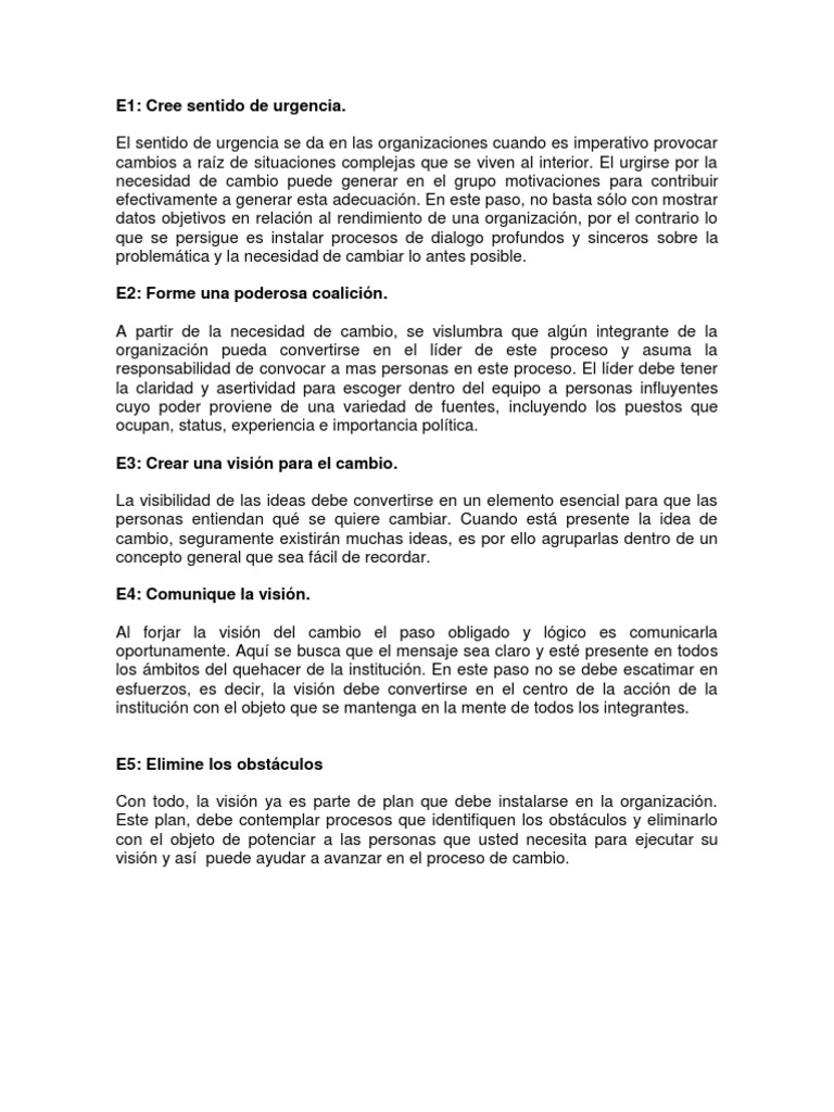 Modelo de Cambio de Kotter en 8 Pasos | PDF | Liderazgo | Conceptos ...