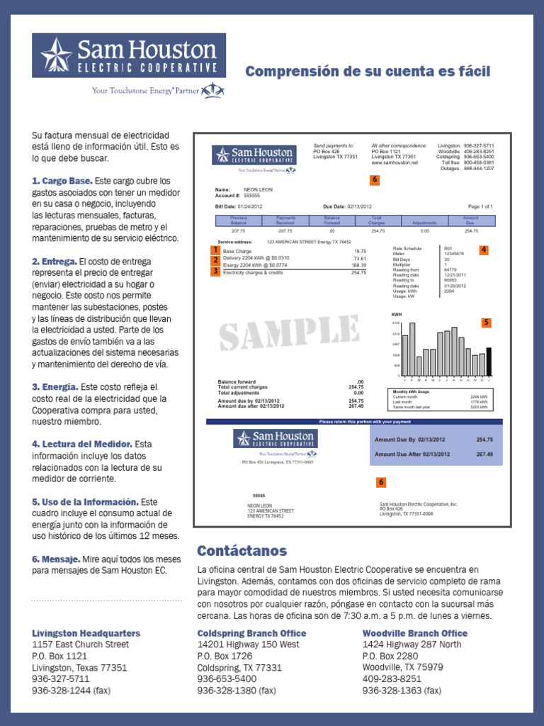 Parts of Your Bill Spanish PDF