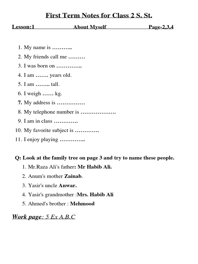 Class 2 Social Studies First Term Notes | PDF | Language Arts ...