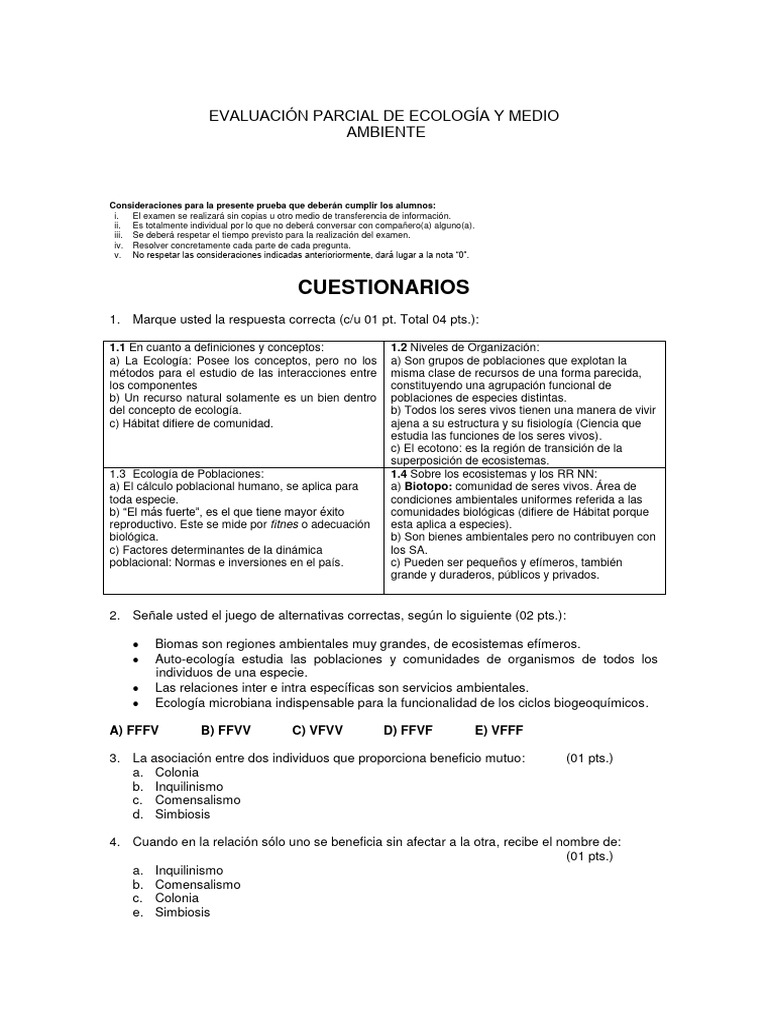 Cuestionario de Ecología y Medio Ambiente | PDF | Ecología | Entorno ...