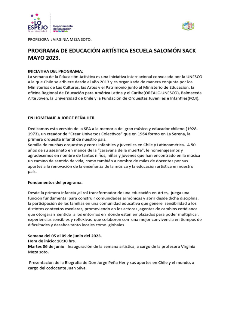 N°1 Programa 2023 Escuela Salomon Sack 2023 | PDF | Evaluación ...