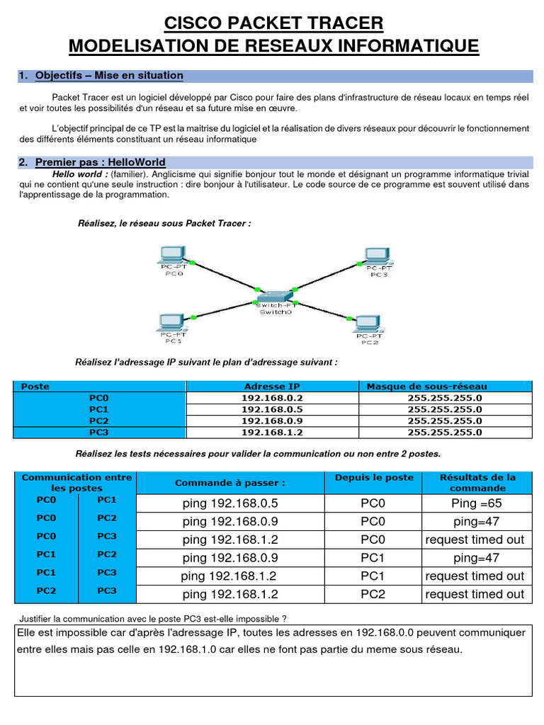Guide d'utilisation de Cisco Packet Tracer | PDF
