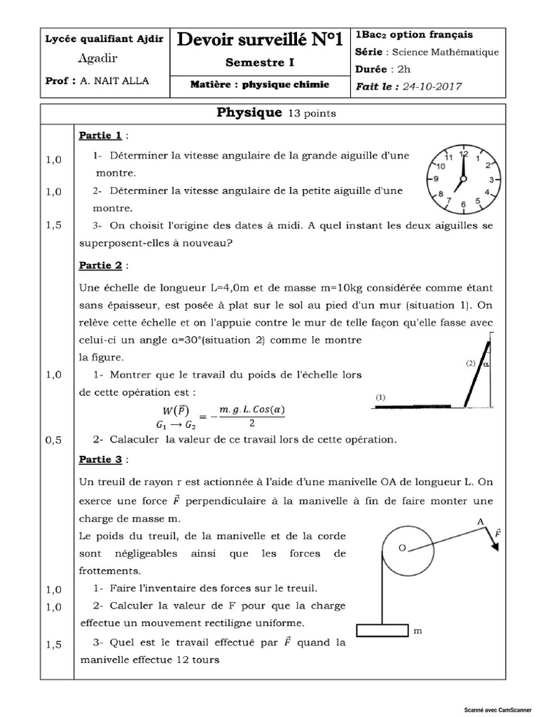 Devoir 1 Modele 14 Physique Chimie 1er Bac Semestre 1 | PDF
