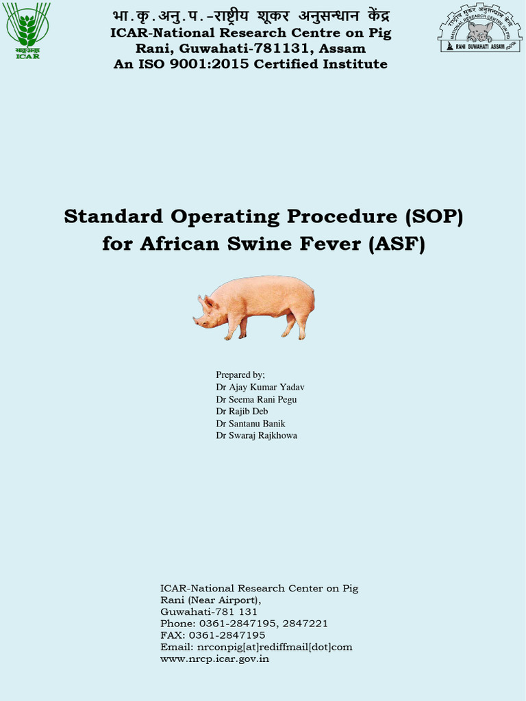 ASF Standard Operating Procedure | PDF | Infection | Pig