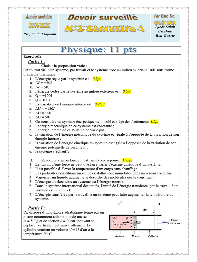 Devoir 3 Modele 4 Physique Chimie 1er Bac Semestre 1 | PDF