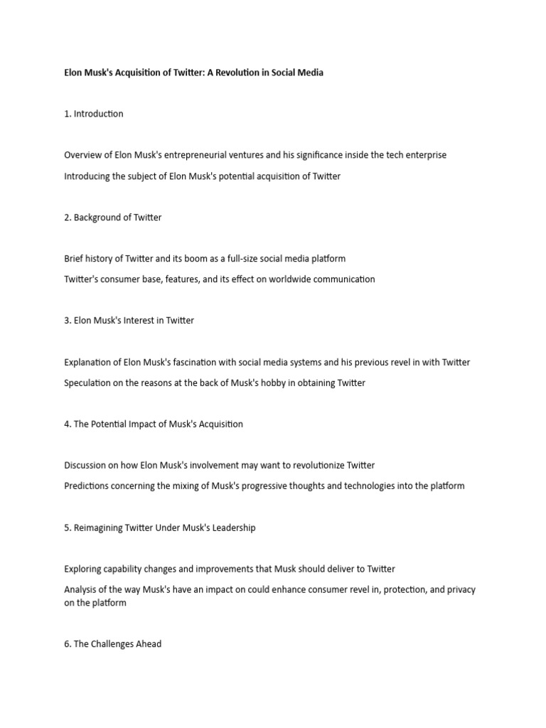 Elon Musk's Acquisition of Twitter A Revolution in Social Media | PDF ...