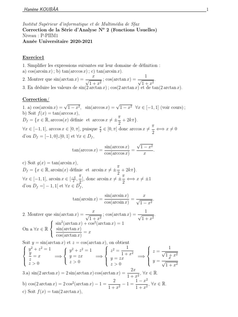 Correction Serie 2 P-PIIM (Analyse1) | PDF