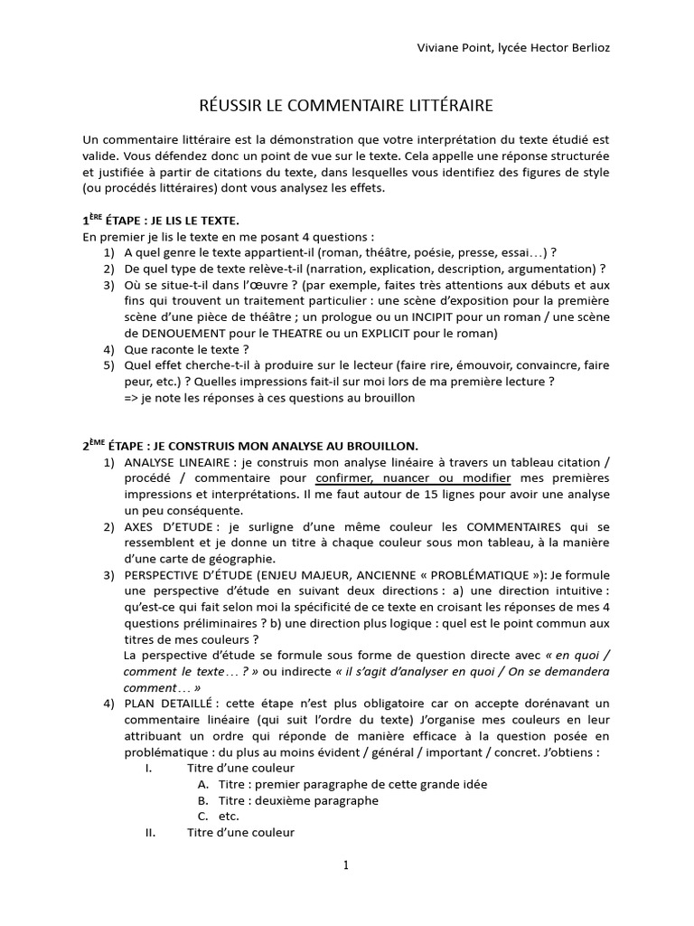 Réussir son commentaire littéraire | PDF | Romans