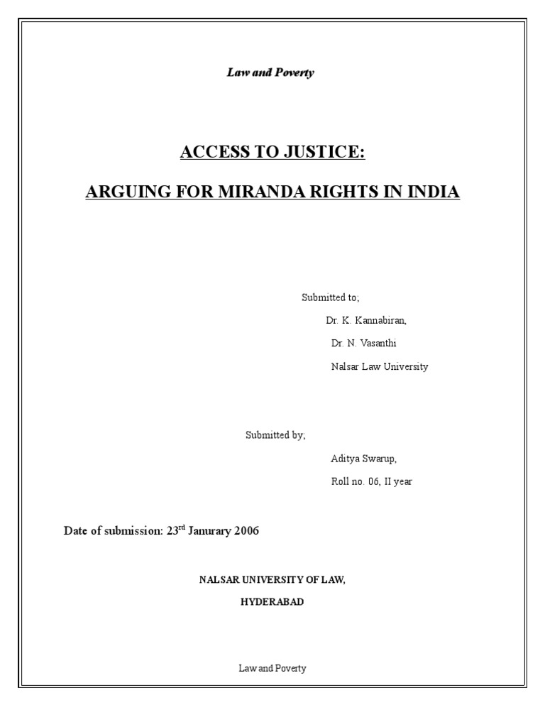 Advocating Miranda Rights in India | PDF | Arrest | Miranda Warning