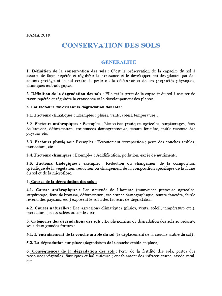 Conservation des sols et dégradation | PDF