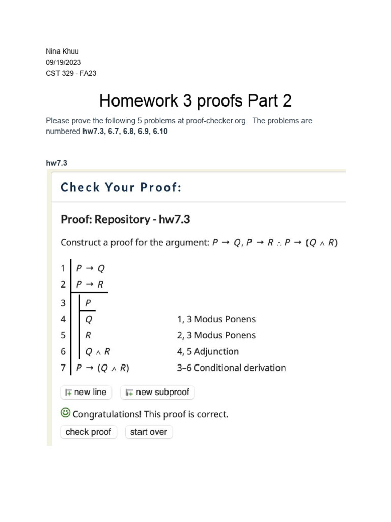 Homework 3 Proofs Part 2 - Ninakhuu | PDF