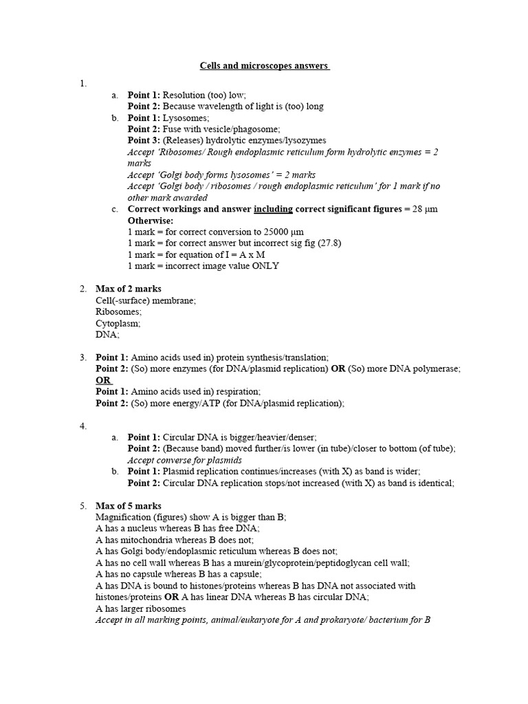 Cells and Microscopes Answers PDF Cell (Biology) Endoplasmic Reticulum