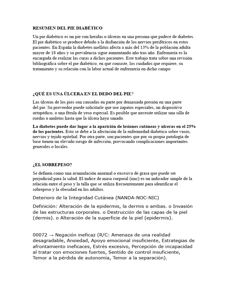 RESUMEN DEL PIE DIABÉTICO PDF