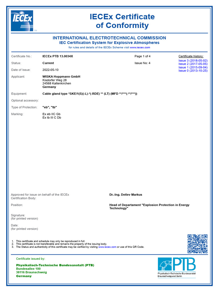 IECEx PTB 13.0034X 004 | PDF