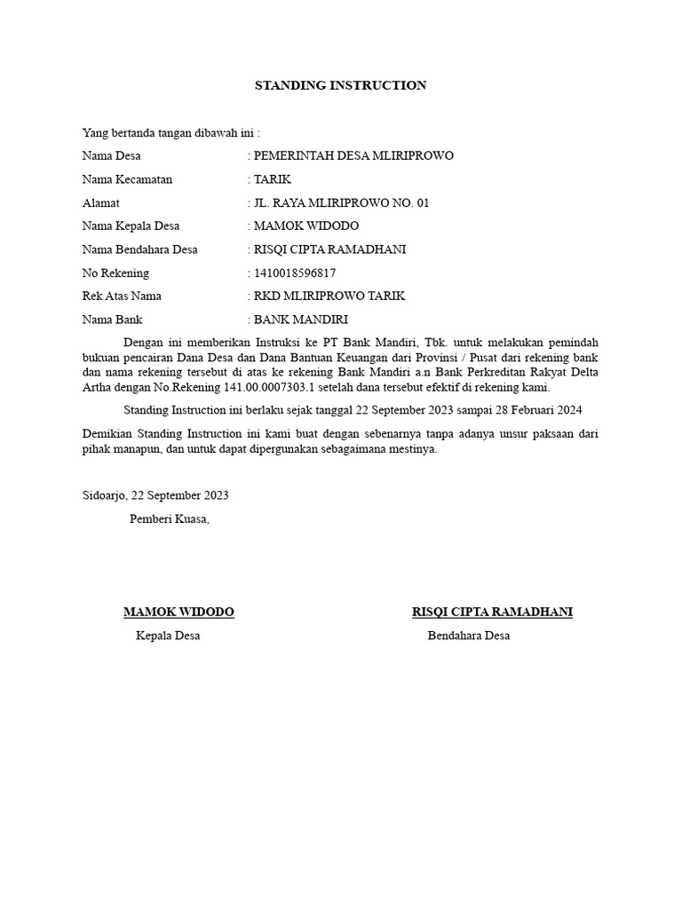 Standing Instruction PDF