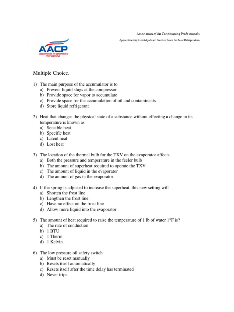 Refrigeration Practice Exam | PDF