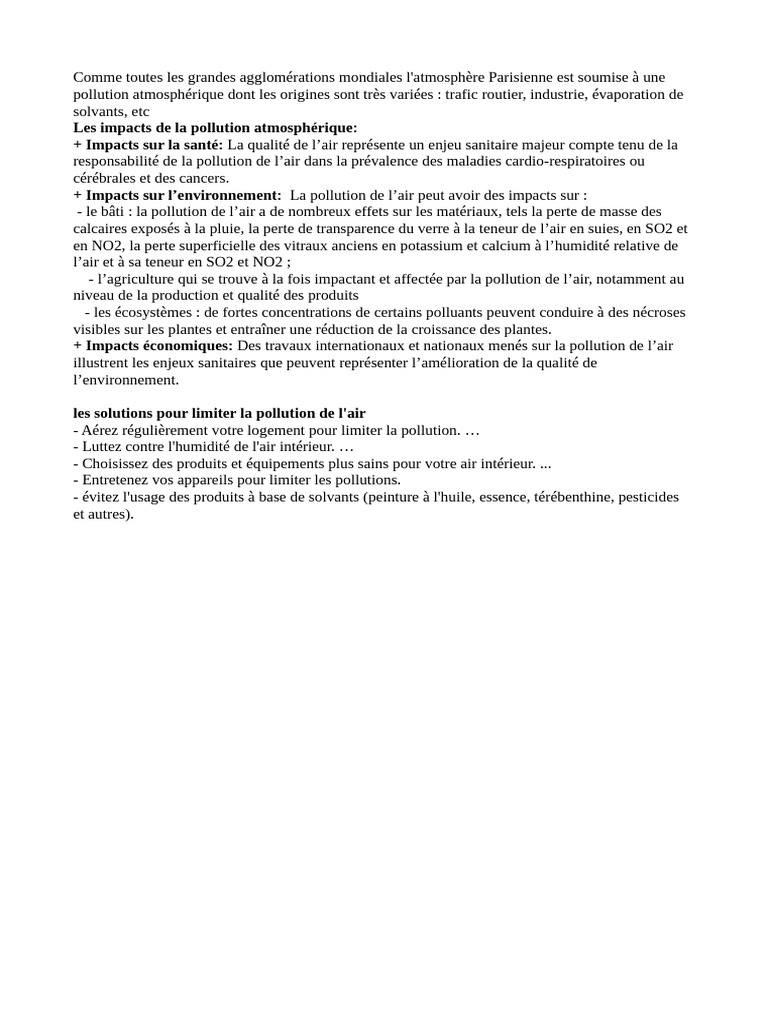Solutions pour réduire la pollution de l'air | PDF | Sciences et ...