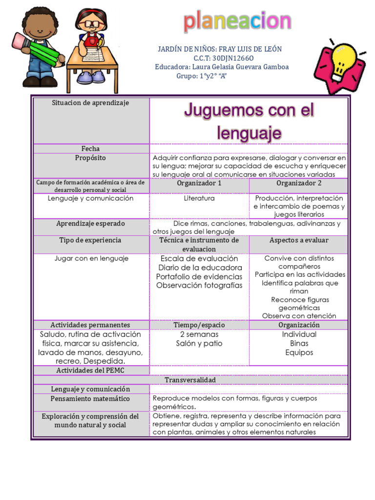 Plan Juguemos Con El Lenguaje | PDF | Artes del Lenguaje y Comunicación