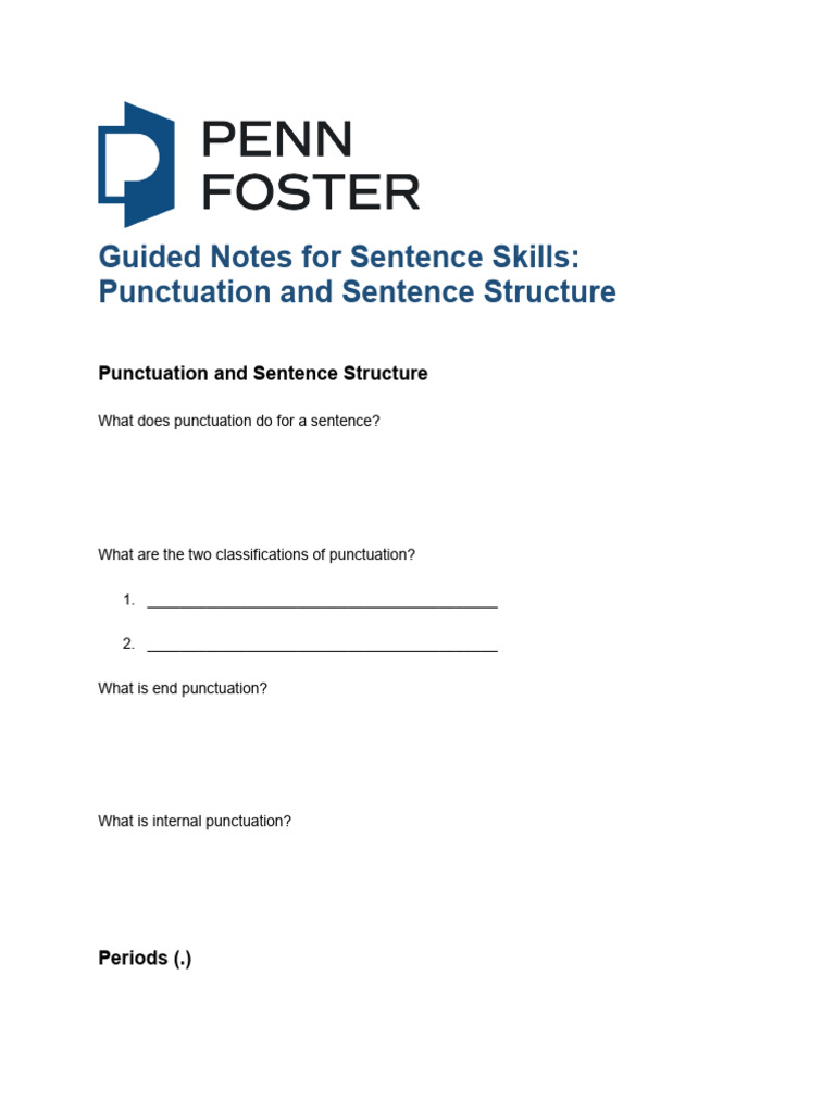 Guided Notes Punctuation and Sentence Structure Update PDF
