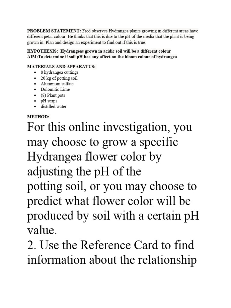 Hydrangea Color and Soil pH Experiment | PDF