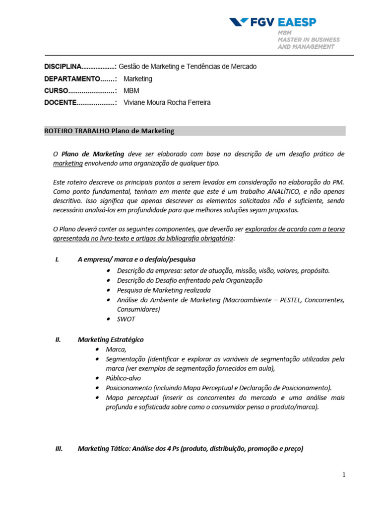 Plano de Marketing: Estrutura e Análise | PDF | Marketing | Segmentação ...