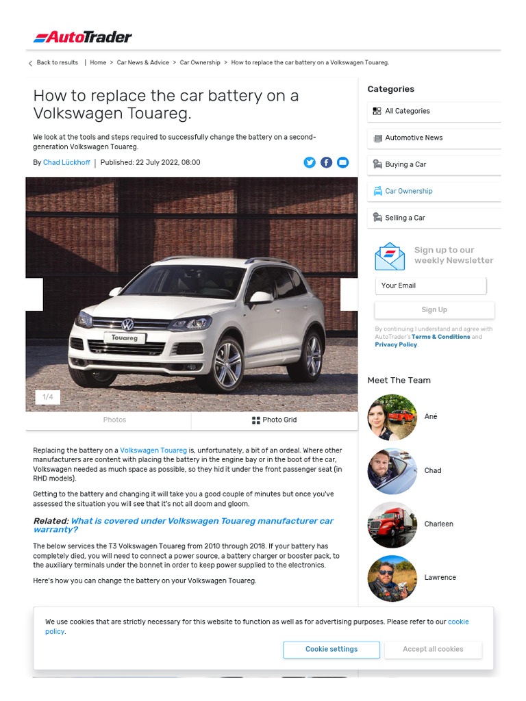 How To Replace The Car Battery On A Volkswagen Touareg. Car Ownership AutoTrader PDF